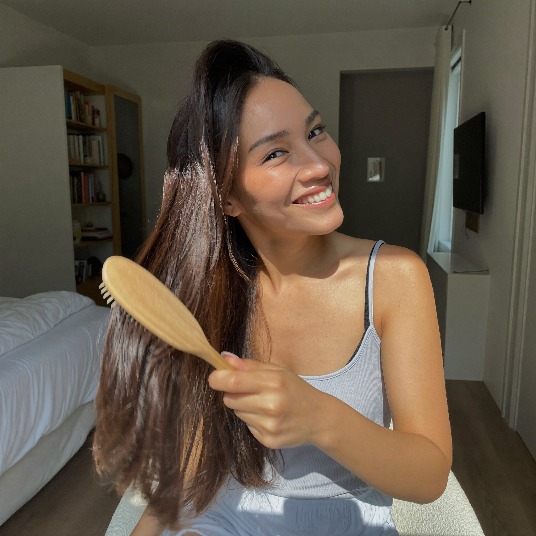 Woman with long, glossy hair